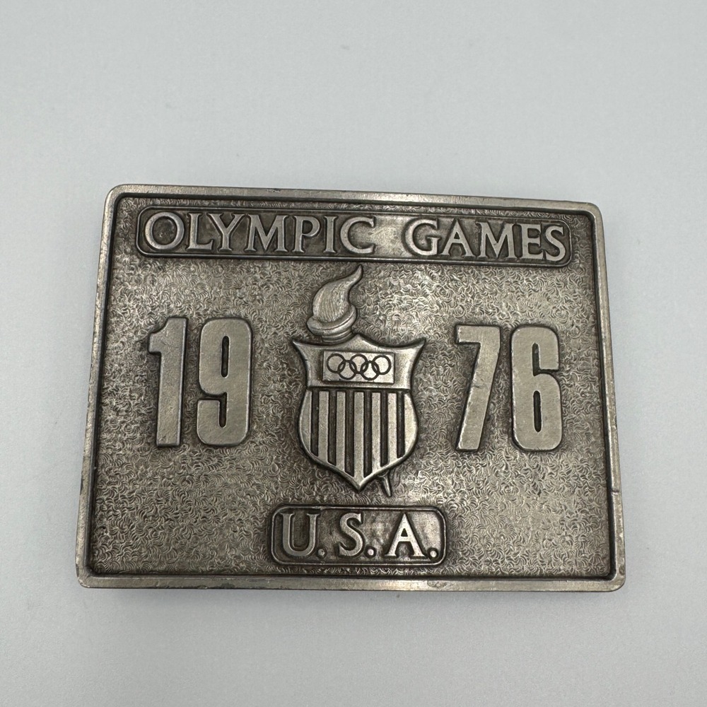 Vintage 1976 Olympic Games USA Belt Buckle Bergamot Brass Works Pewter Tone
